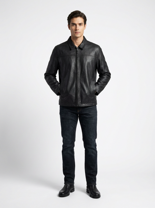 John Lewis Mens's Black Leather Jacket - Size - XXL -New