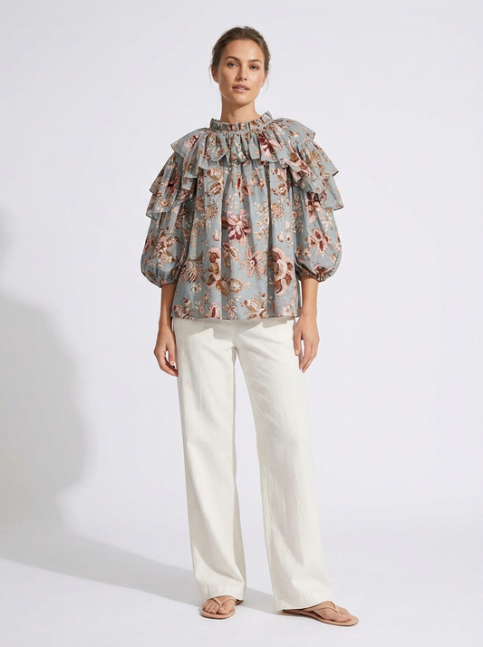 Zimmermann Pavilion Off The Shoulder Printed Top - Size UK 10