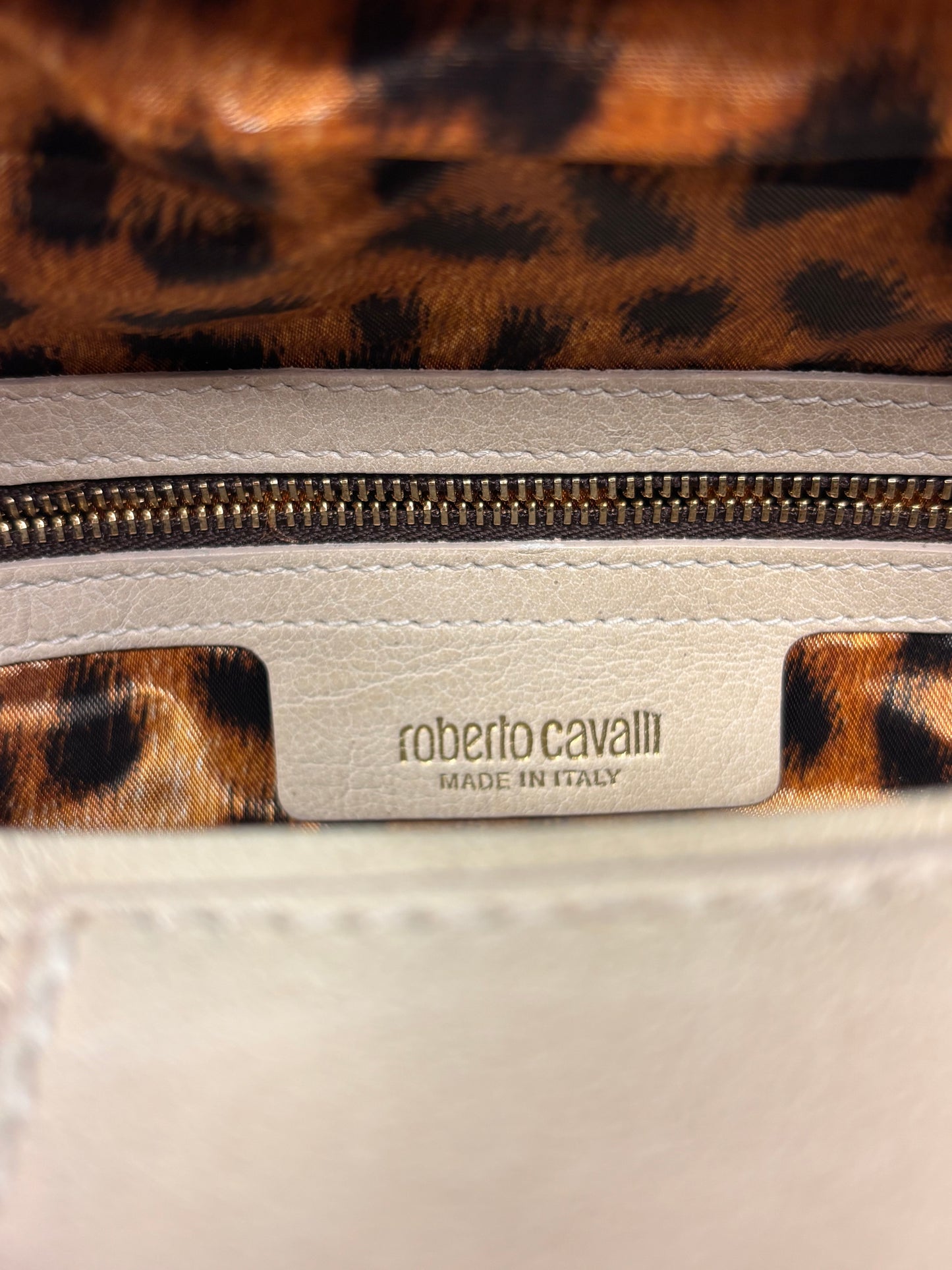 Roberto Cavalli Cream Grande Diva Perforated Leather Doctor Bag - Preloved