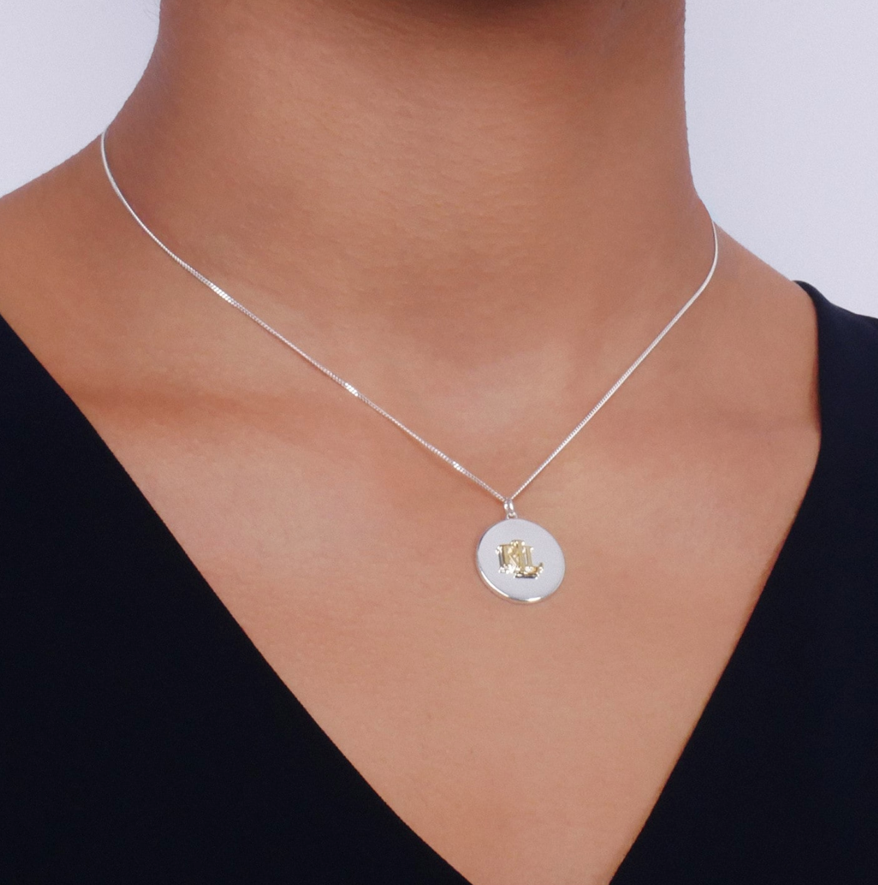 Ralph Lauren Silver Logo Disc Pendant Necklace