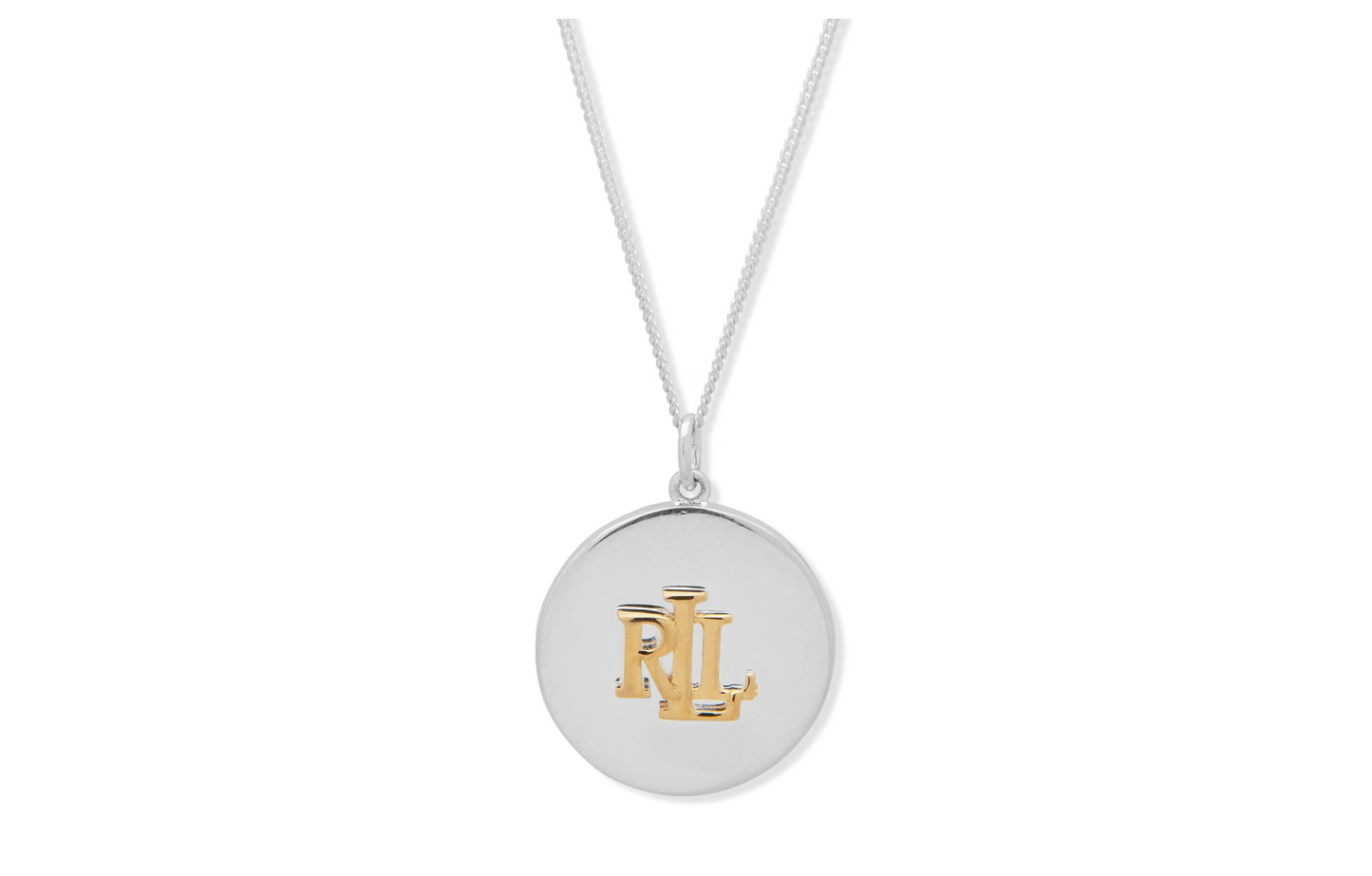 Ralph Lauren Silver Logo Disc Pendant Necklace