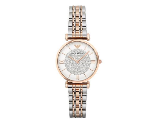 Emporio Armani Stainless Steel and Rose Gold Crystal Ladies Watch