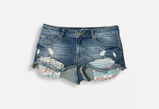 Asos Light Blue Distressed Denim Shorts - Size 10 - Preloved