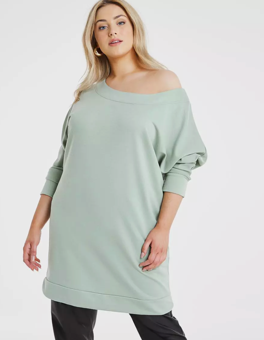 Simply Be-Khaki Off Shoulder Sweat dress  - Size 26 - New