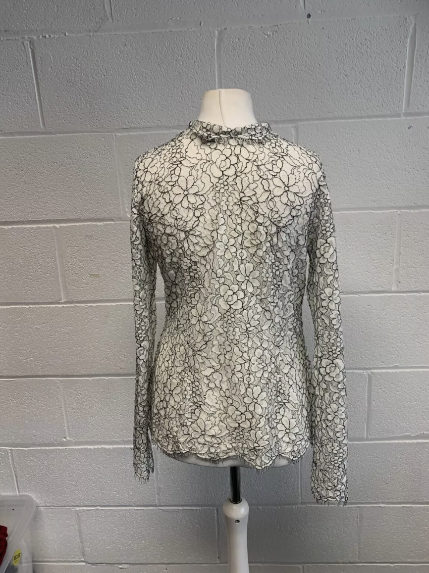 Second Female White Floral Detail Blouse With Long Sleeves - Size Large - Preloved