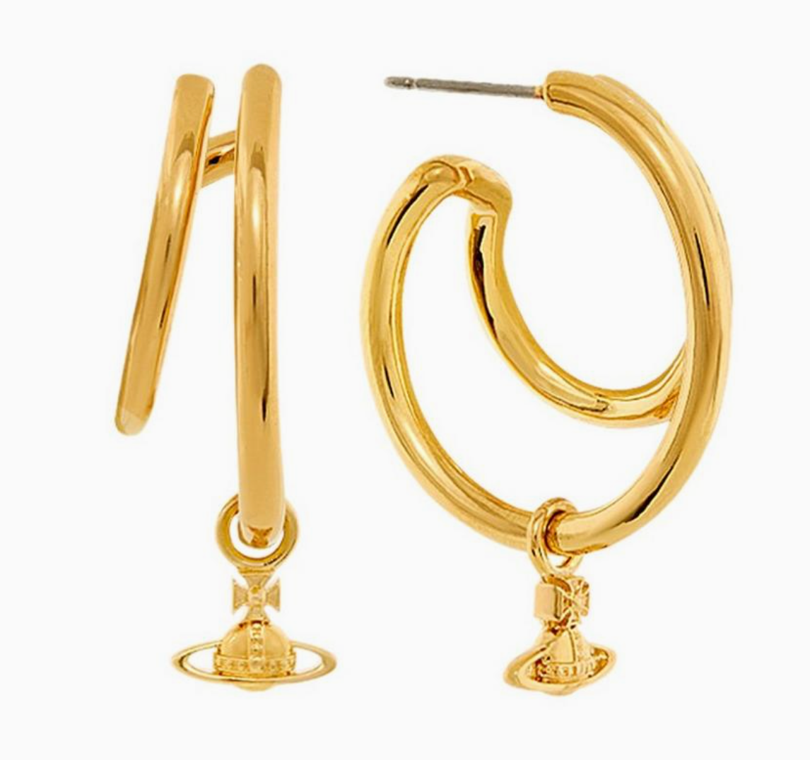 Vivienne Westwood Ronda Yellow Gold Tone Hoop Earrings - New