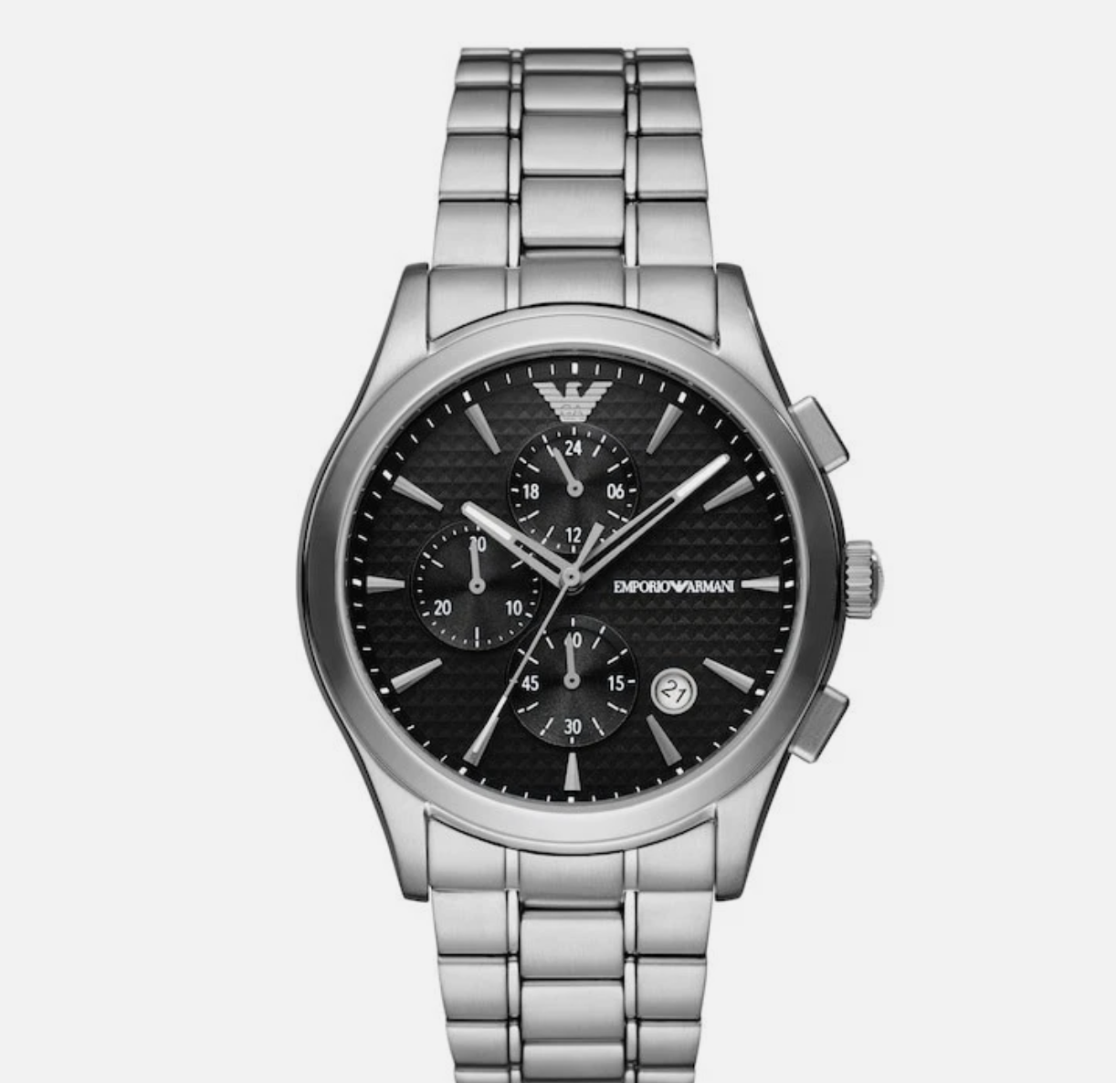 Emporio Armani Paolo Chronograph Black Dial Silver Steel Strap Watch For Men - New