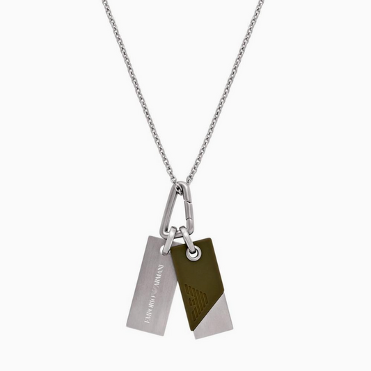 Emporio Armani Stainless Steel Green Dog Tag Pendant - New