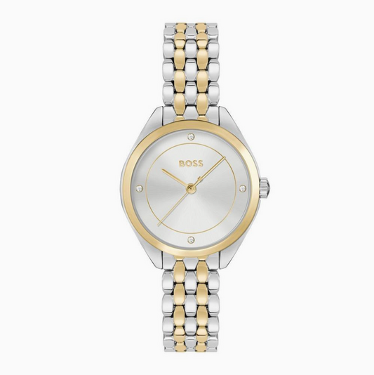 BOSS Mae 30mm Stainless Steel and Yellow Gold Tone Crystal Ladies Watch - New