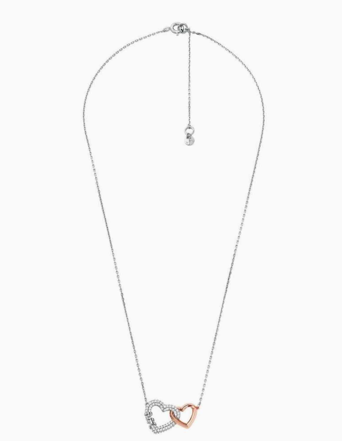 Michael Kors Silver and Rose Tone Cubic Zirconia Heart Necklace - New