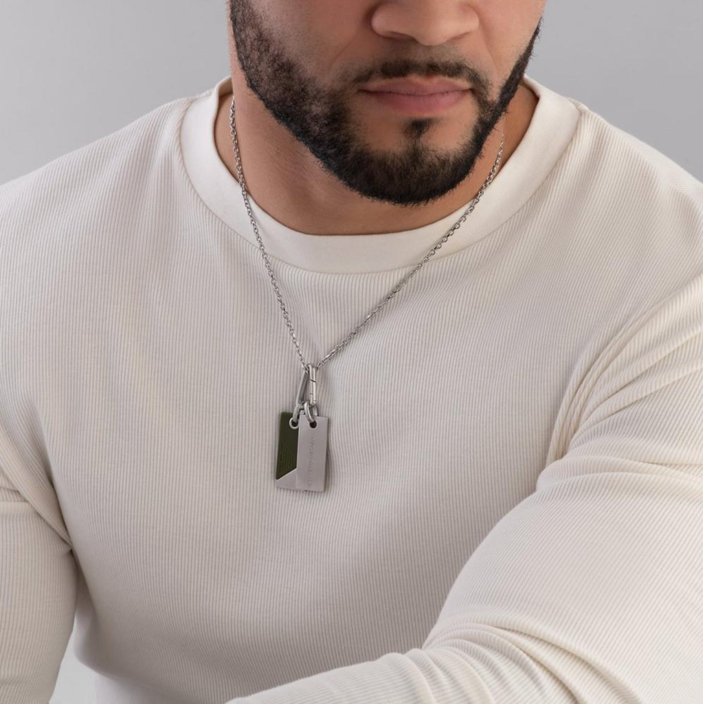 Emporio Armani Stainless Steel Green Dog Tag Pendant - New