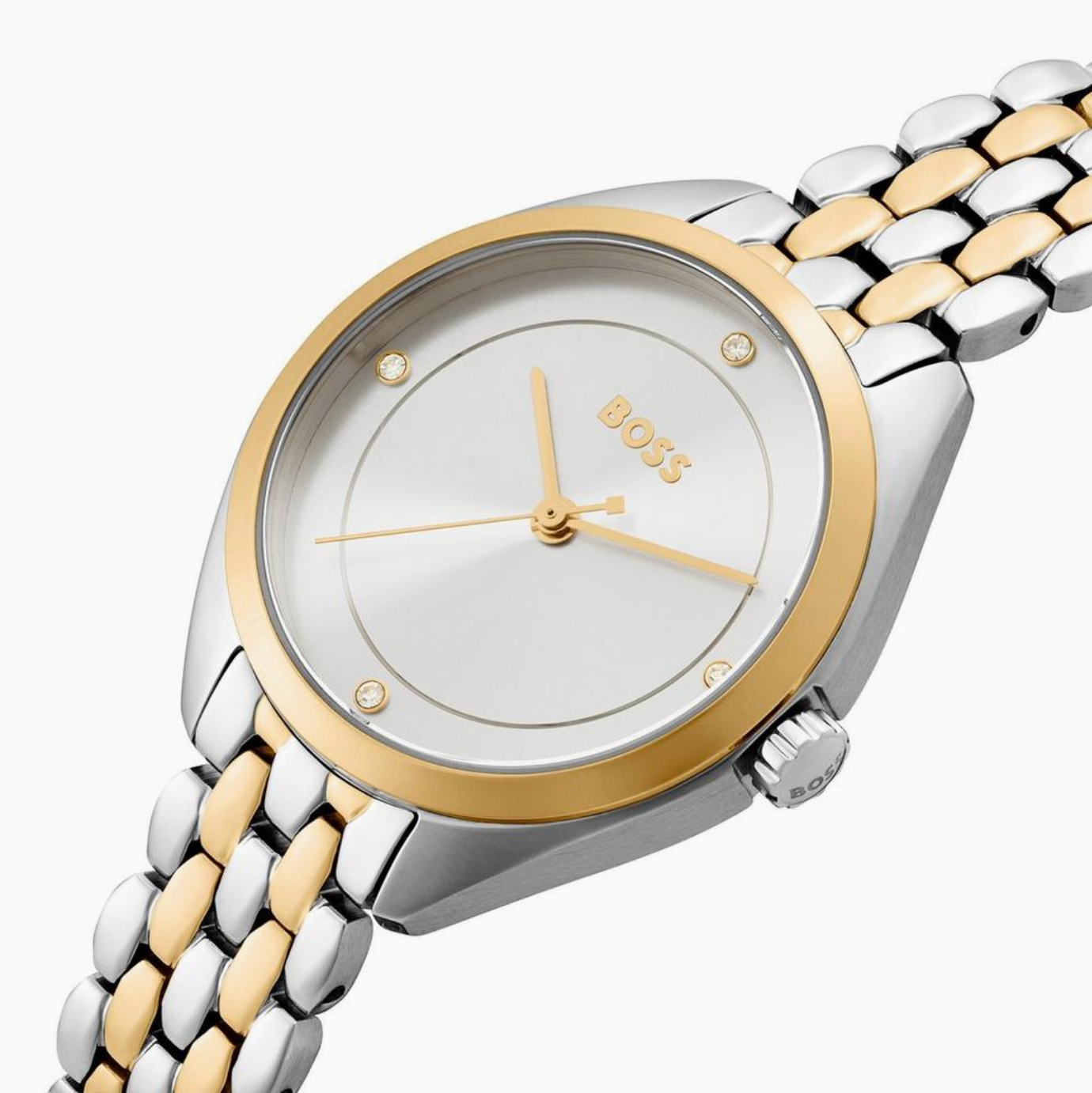 BOSS Mae 30mm Stainless Steel and Yellow Gold Tone Crystal Ladies Watch - New