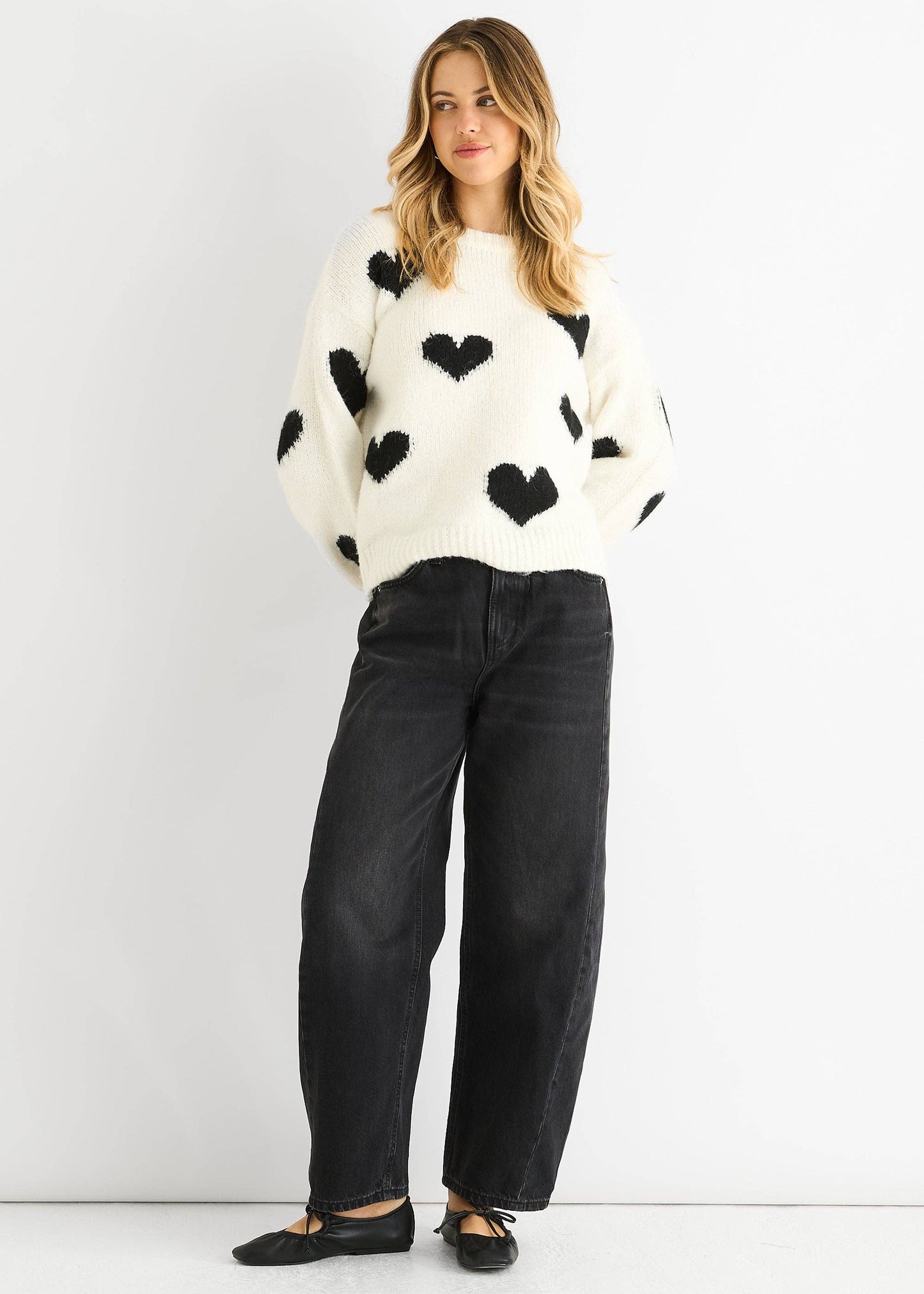 Cream Contrast Heart Oversized Knit Jumper - New Tags