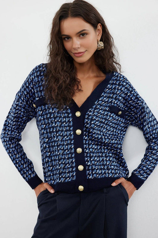 Patterned Knit Cardigan with Buttons Detail - New