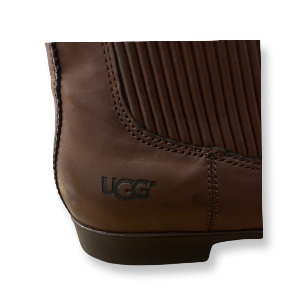 UGG Australia Joey Brown Leather Chelsea Ankle Boots - Size - UK 4.5