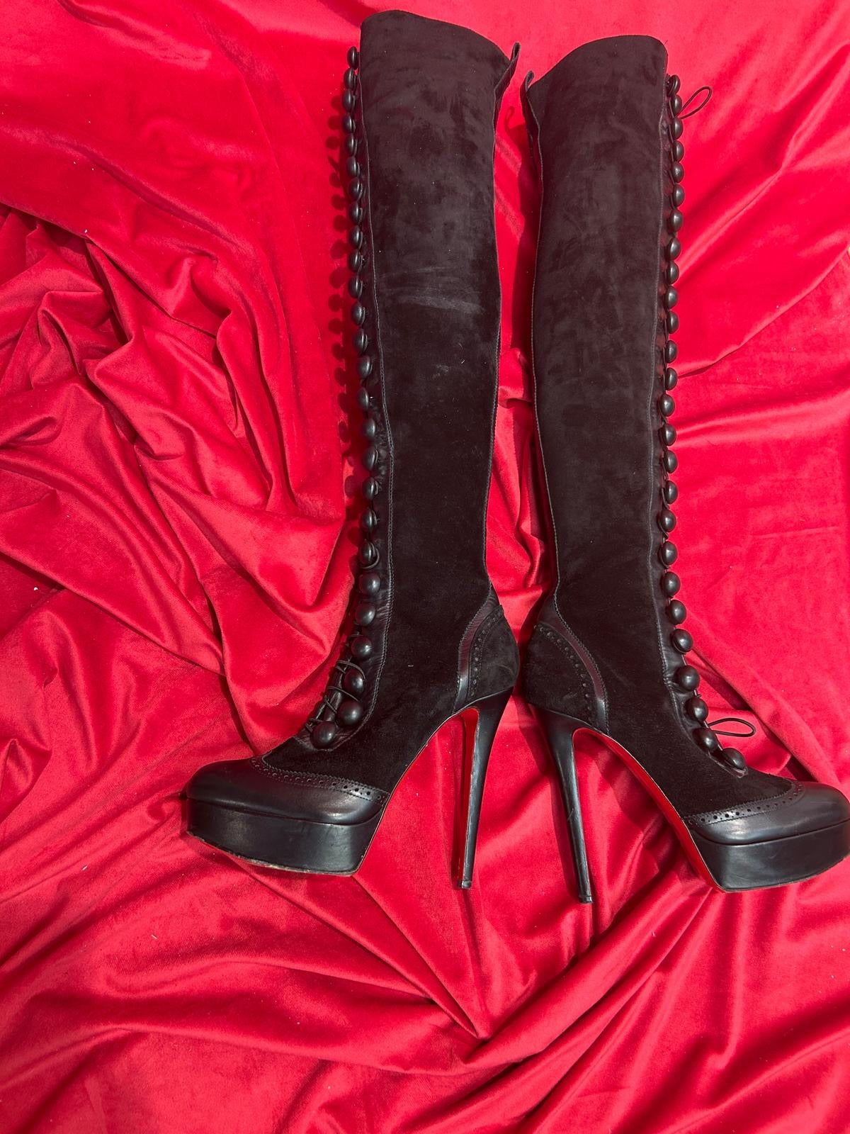 Christian Louboutin Majolique 140 Over Knee Boots - Size UK 6 - Preloved