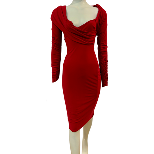 Club L London Red Wrap Dress - Size -12 - Preloved