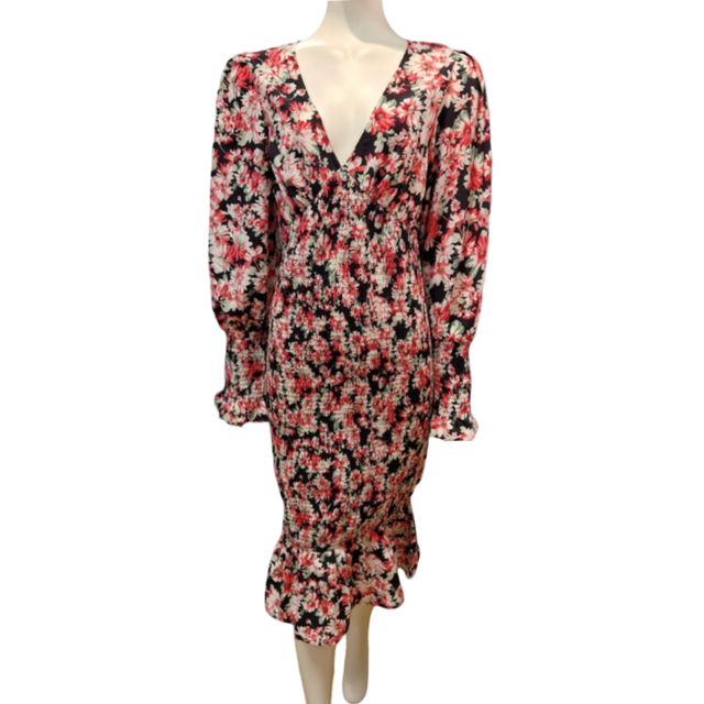 Coast Pink Floral Shirred Waist Detail Midi Dress - Size -12 - New Tags