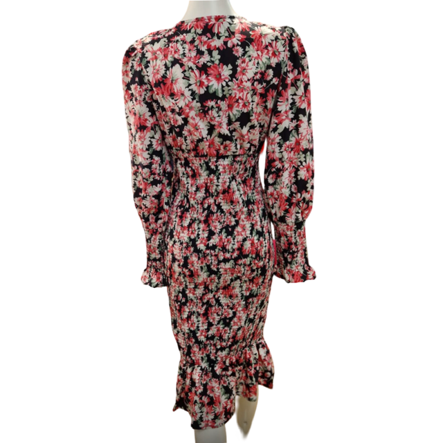 Coast Pink Floral Shirred Waist Detail Midi Dress - Size -12 - New Tags