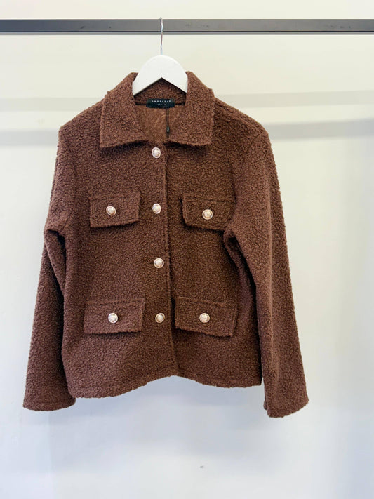 Boucle Jacket in Coffee with Gold Buttons