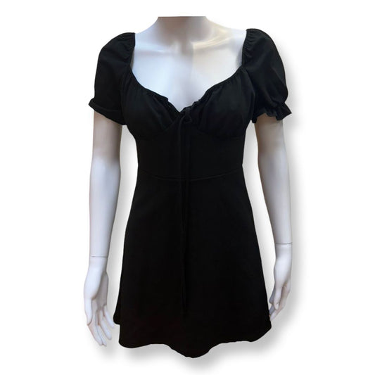 PrettyLittleThing black ruffle sleeve mini dress - Size 8 - Preloved