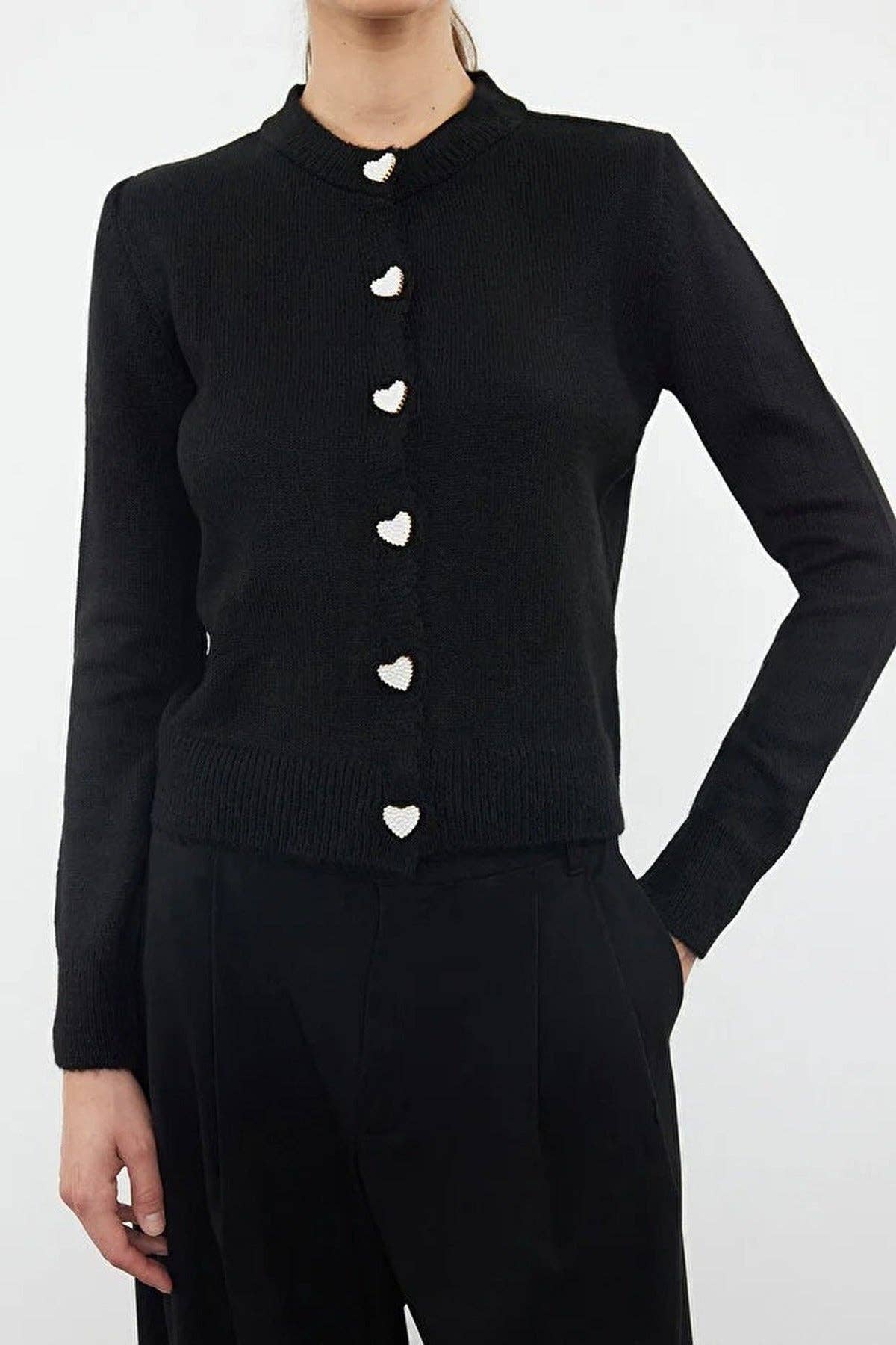 Soft-Textured Knit Cardigan with Jewellery Button Detail