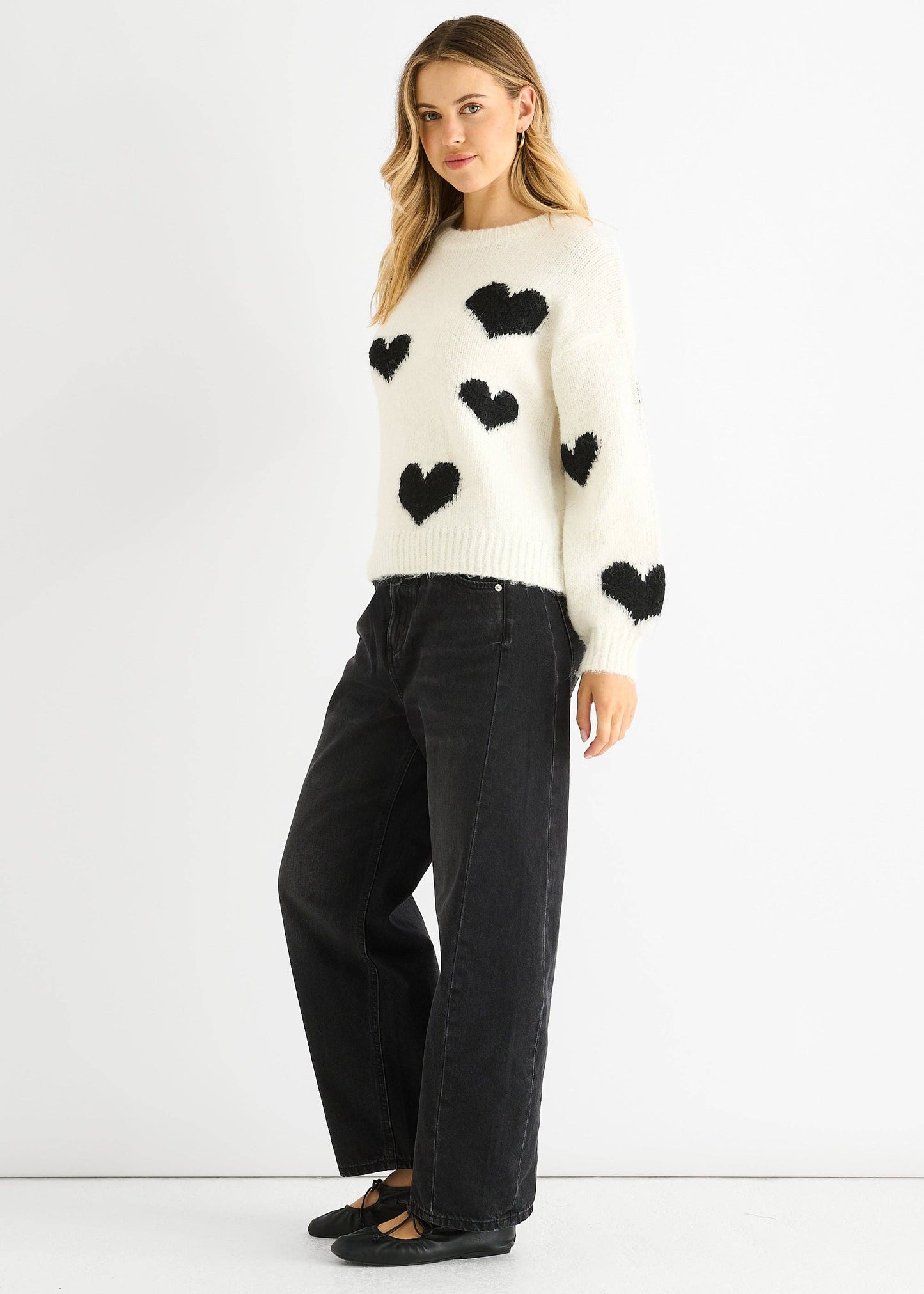 Cream Contrast Heart Oversized Knit Jumper - New Tags