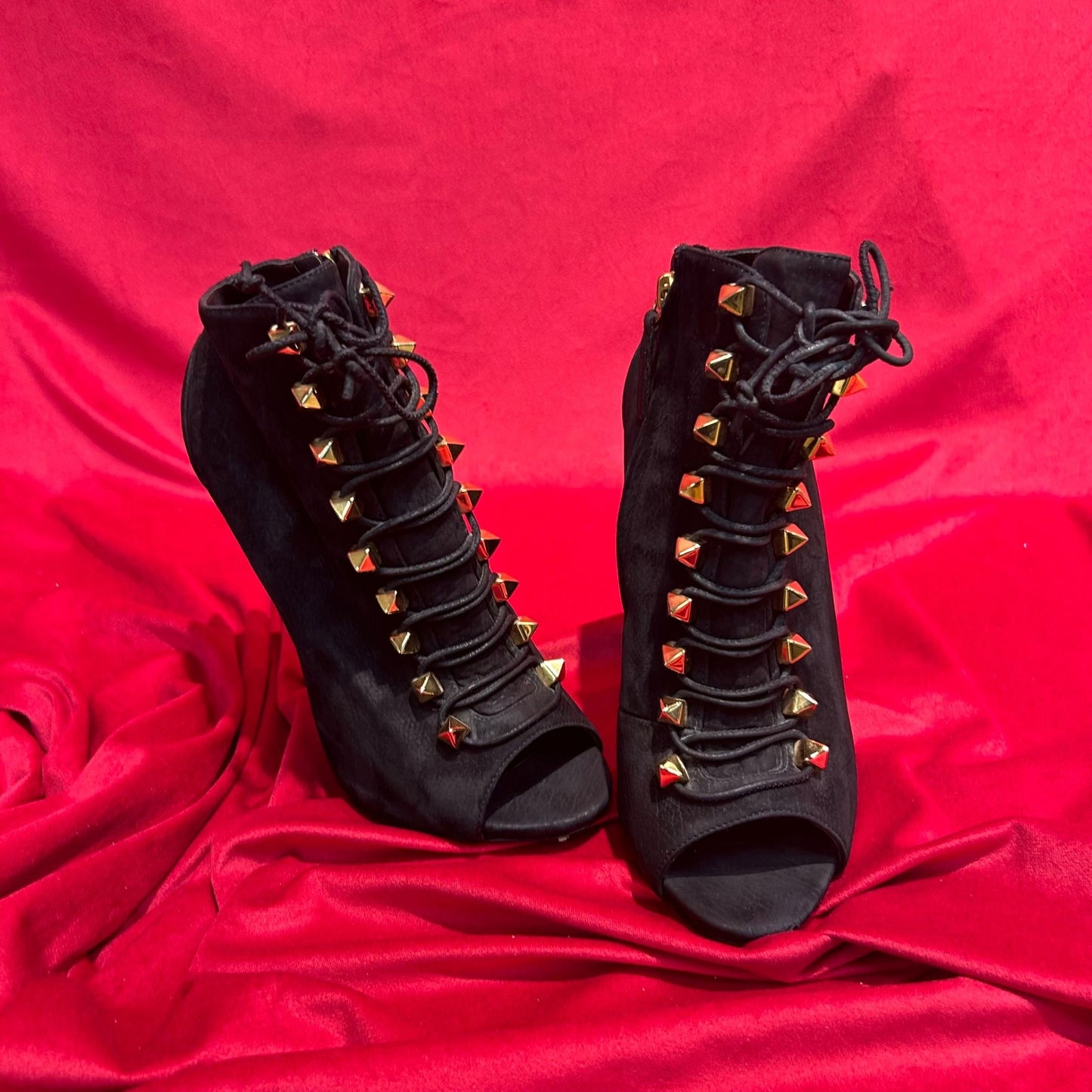 Giuseppe Zanotti Black Suede Heels With Gold Studs - Size UK 7 - Preloved