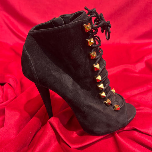 Giuseppe Zanotti Black Suede Heels With Gold Studs - Size UK 7 - Preloved