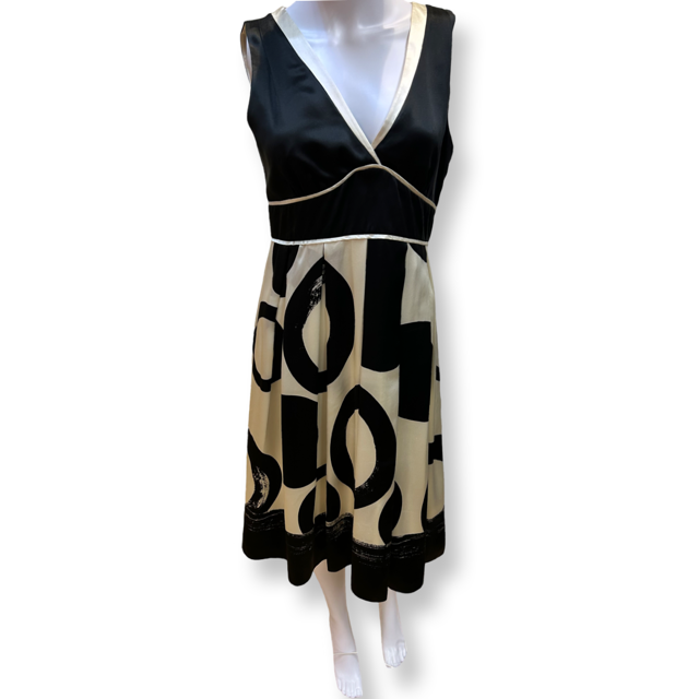 Hobbs Sleeveless Black and Cream Dress - Size - 10 - Preloved