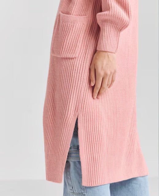 Simply Be Blush Longline Fisherman Rib Cardigan - Size - 32-34