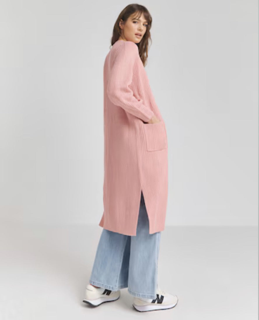 Simply Be Blush Longline Fisherman Rib Cardigan - Size - 32-34