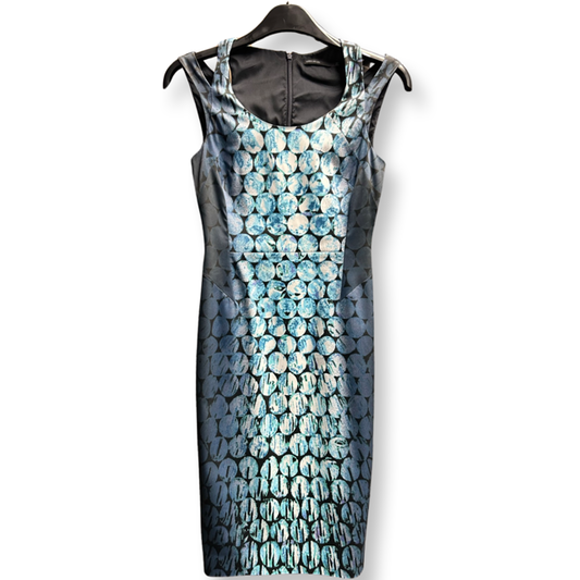 Karen Millen Blue Geometric Sleeveless Dress - Size 10 - Preloved