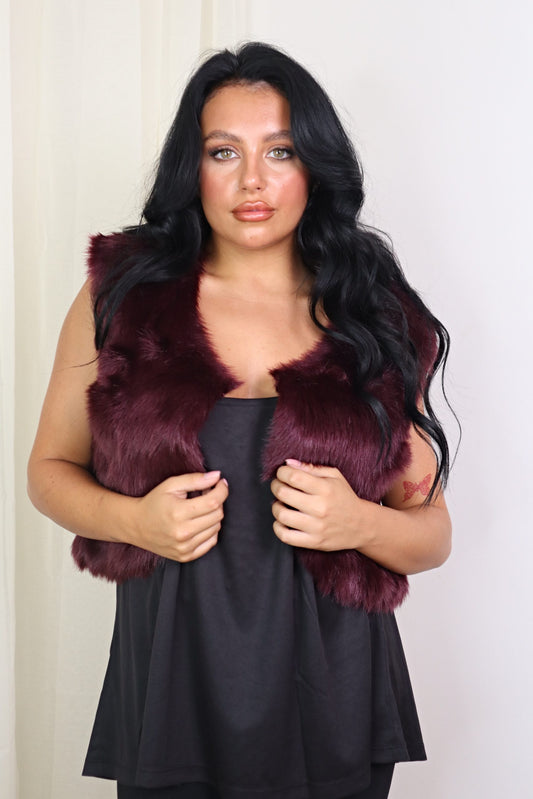 Label Be Aubergine Faux Fur Sleeveless Jacket - New Tags