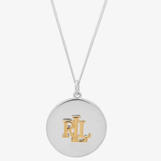 Lauren Ralph Lauren Silver Two Tone Disc Logo Pendant -NewTags