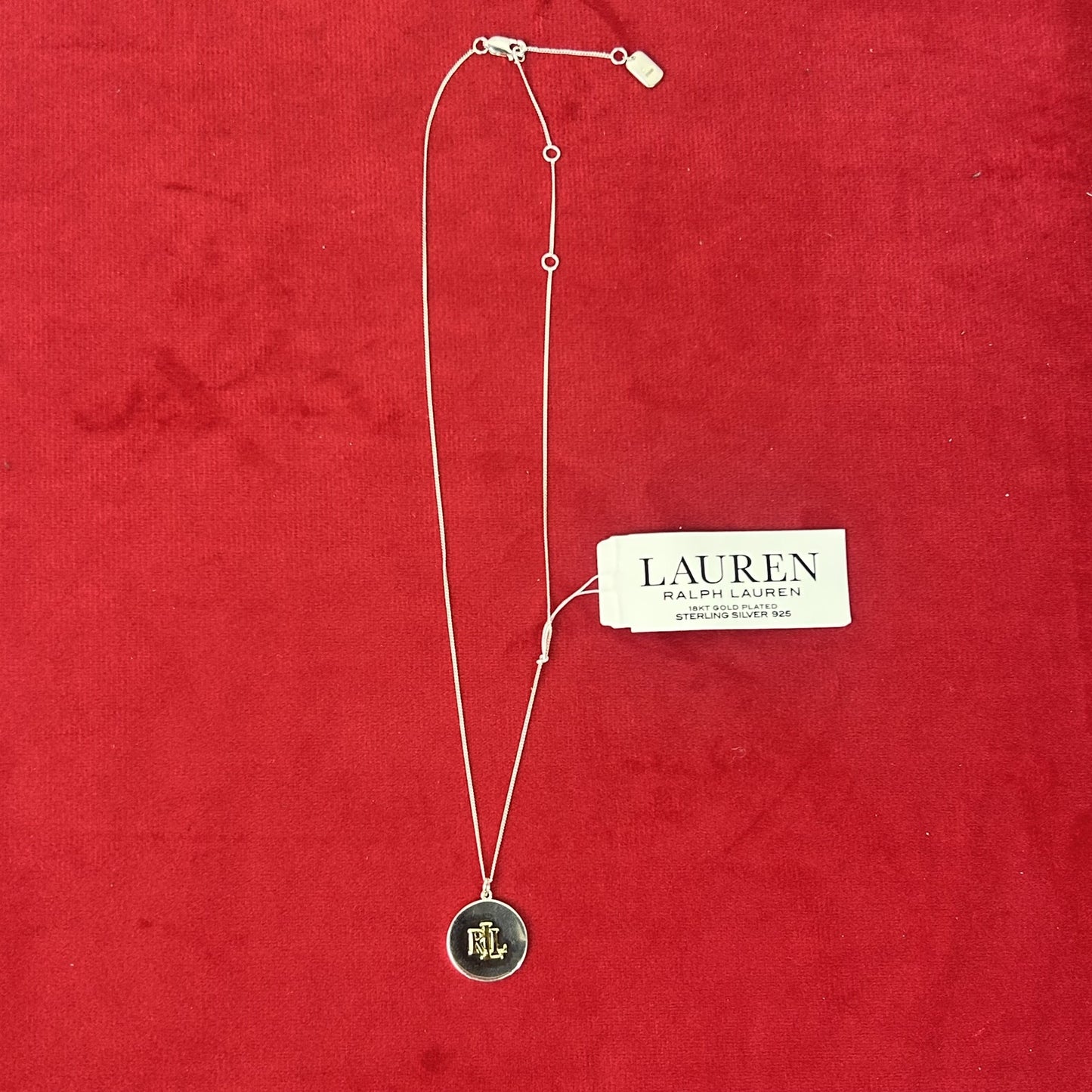 Lauren Ralph Lauren Silver Logo Disc Pendant Necklace - New tags