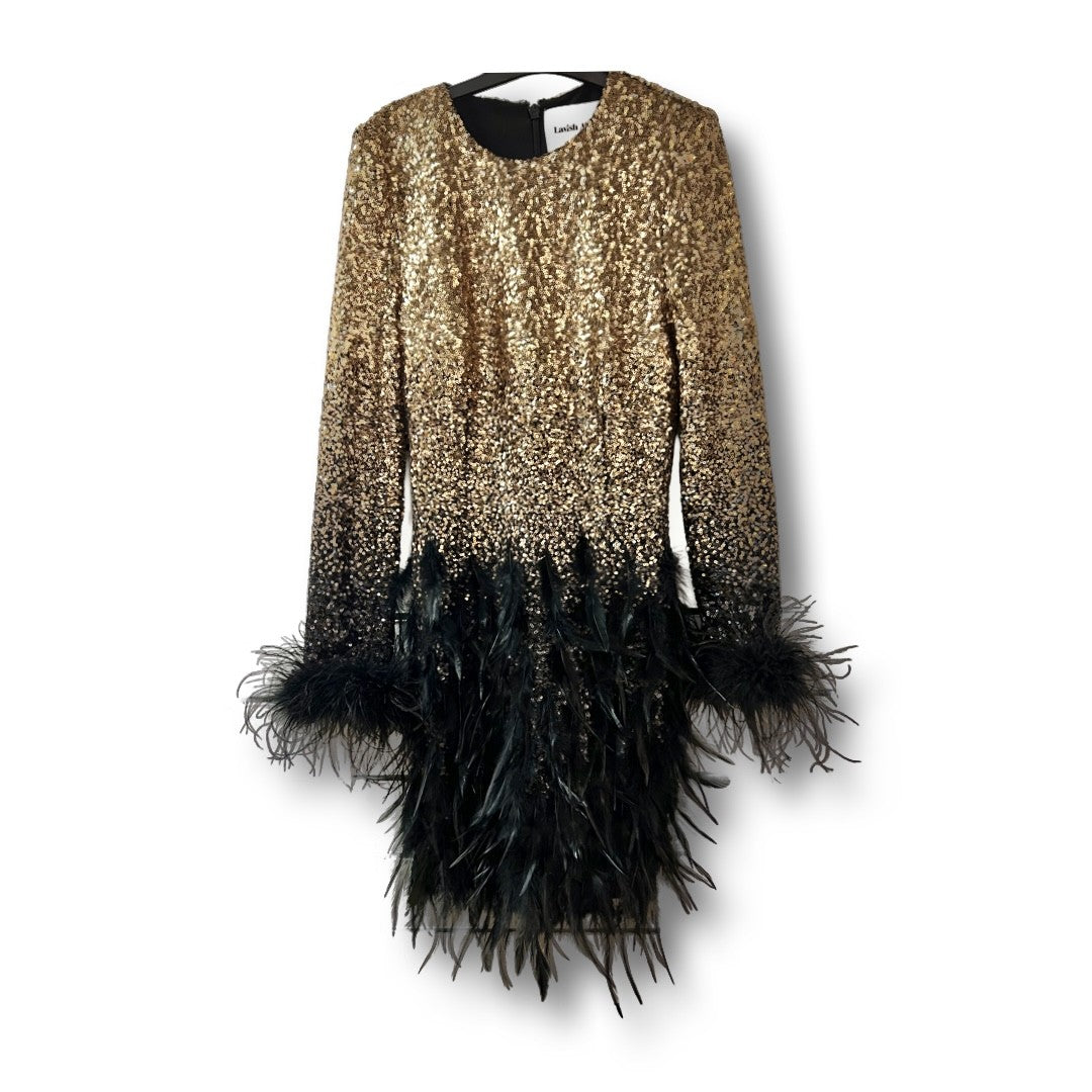 Lavish Alice Brianna Embellished Feather Mini Dress - Size -10 - Preloved