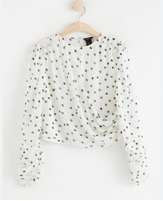 Lindex Chiffon Fleur White With Black Dots Blouse -Size - S - New
