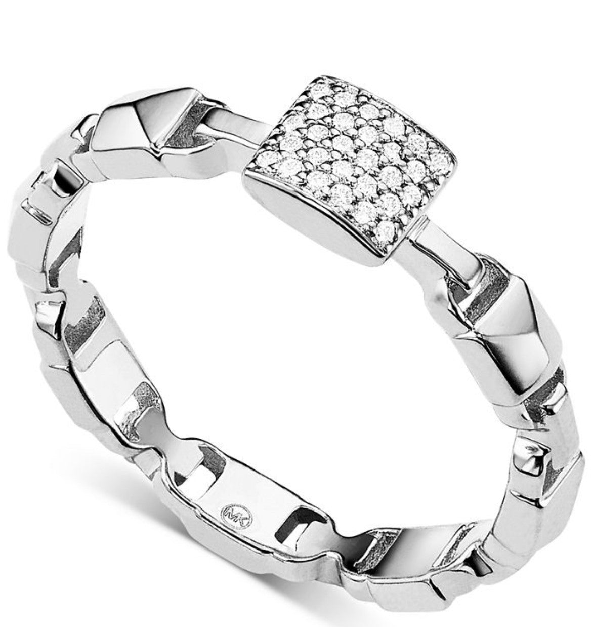 Michael Kors Mercer Link Silver Cubic Zirconia  Stacking Ring - Size K - New