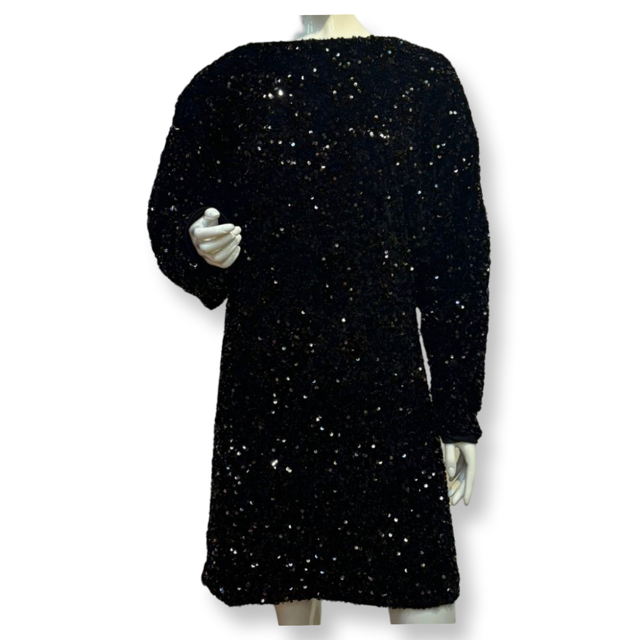 MNG Black Sequin Puffed Sleeve Dress - Size - L - New