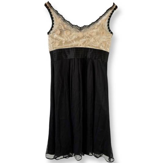 Next Signature Sleeveless Black and Gold Chiffon Dress - Size - 12 - Preloved