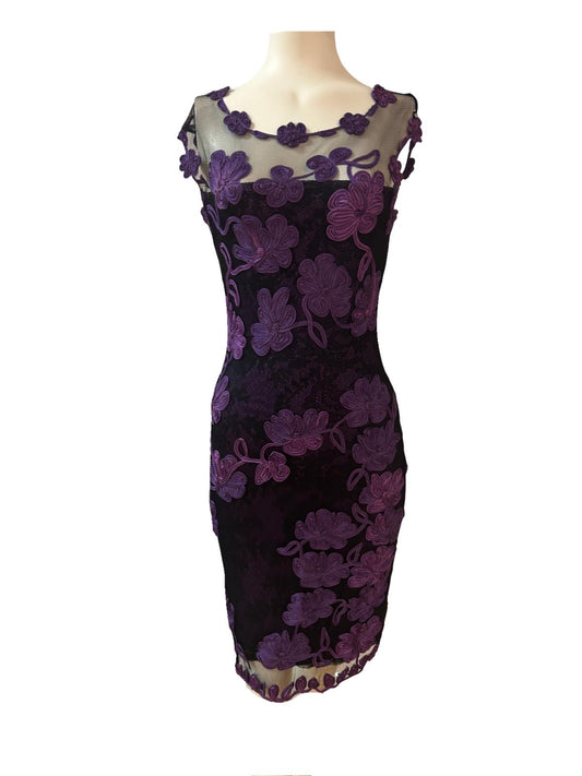 Phase Eight Purple Black Lace Dress - Size - 10 - Preloved