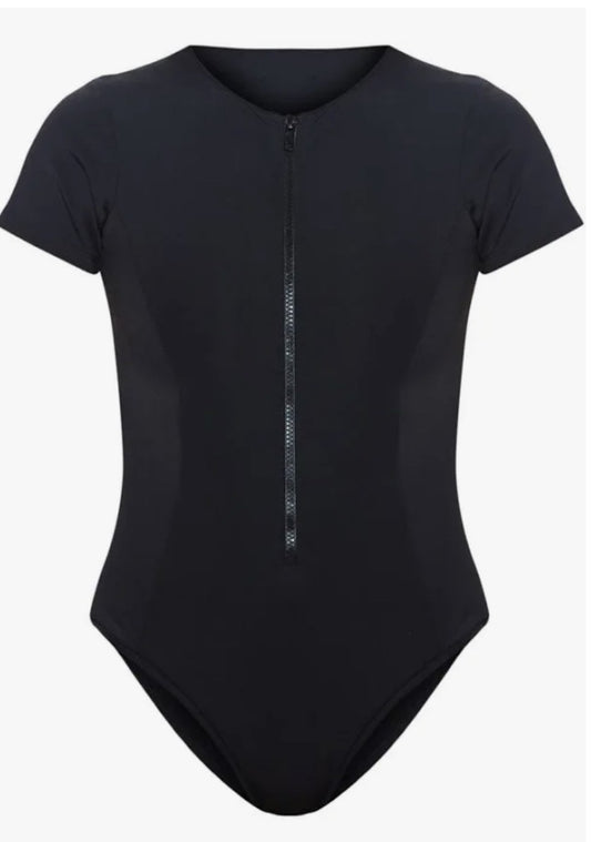 Pretty Little Thing Black Bonded Scuba  Bodysuit - Size -12 - New