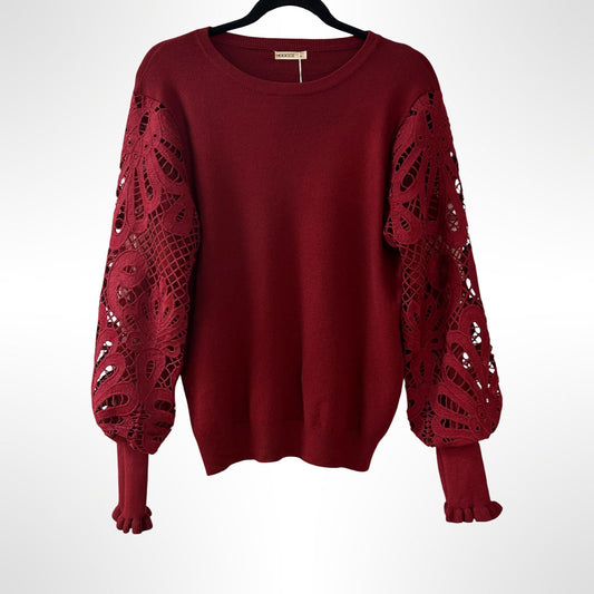 Red Crochet Sleeve Jumper - One Size - New Tags