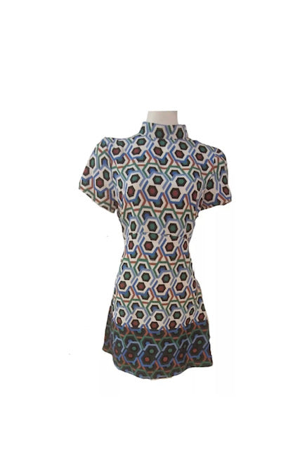 Zara High Neck Hexagon Printed Short Sleeve Dress - Size - M - New Tags