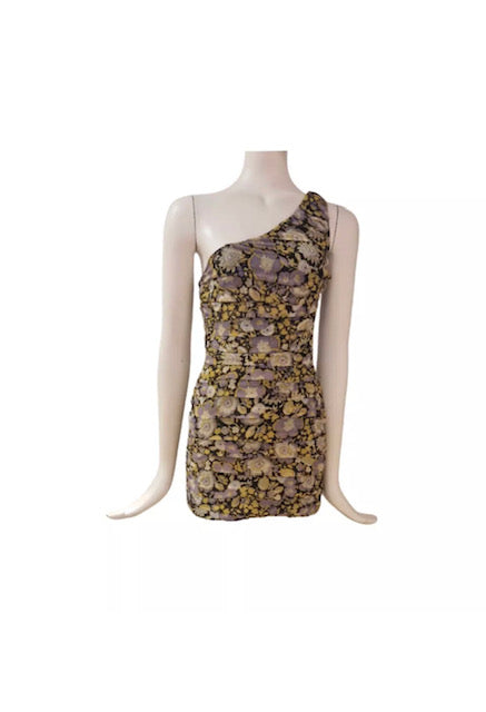 Zara One Shoulder Floral Ruched Mini Dress - Size - S - New Tags