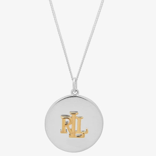 Lauren Ralph Lauren Silver Logo Disc Pendant Necklace - New tags